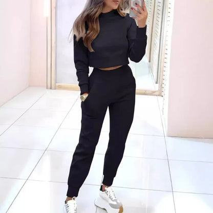 Damen Zweiteiliges Set Mit Cropped Pullover Und Hose Mit Elastischem Bund