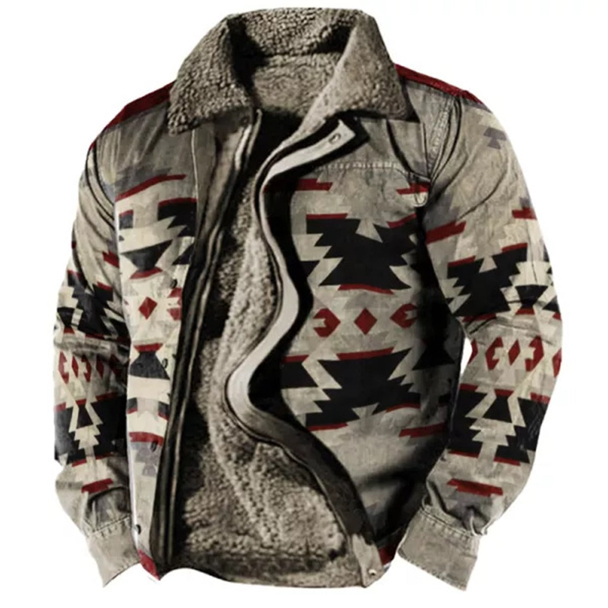 Herren Winterjacke mit Aztekenmuster, warmes Futter, Reißverschluss, modisches Design, ideal für kalte Tage, stilvolle Outdoor-Bekleidung.
