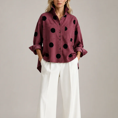 Damen Jeanshemd mit Polka Dot Muster – Lockerer Schnitt