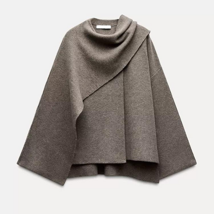 Damen-Winter-Cape-Mantel mit Asymmetrischem Design und Drapierter Passform