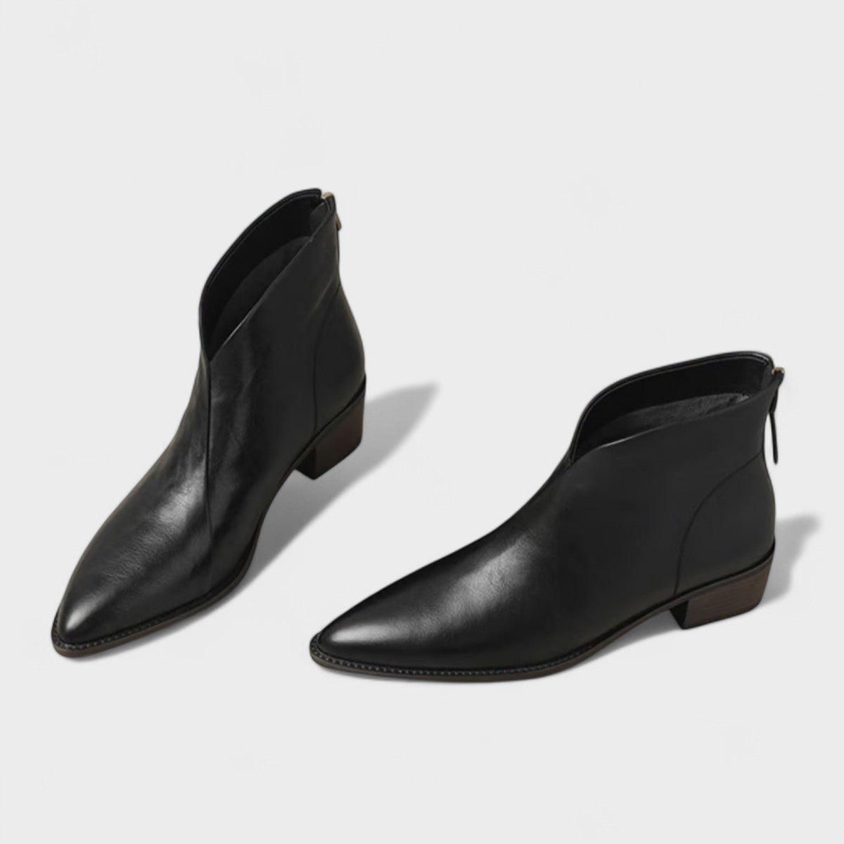 Damen Ankle Boots Niedriger Absatz Spitz zulaufende Spitze Reißverschluss