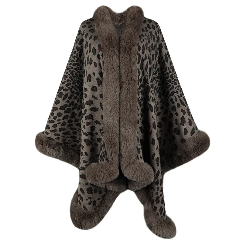 Damenschal Mit Leopardenmuster Und Kunstpelzbesatz