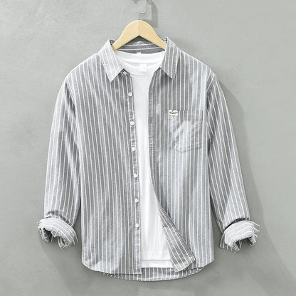 Men's Oxford Shirt Striped Long Sleeve Button Placket Classic Collar – Cotton Blend