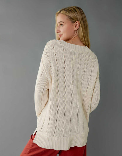 Damen Pullover Mit Überschnittenen Schultern Und Geripptem Abschluss