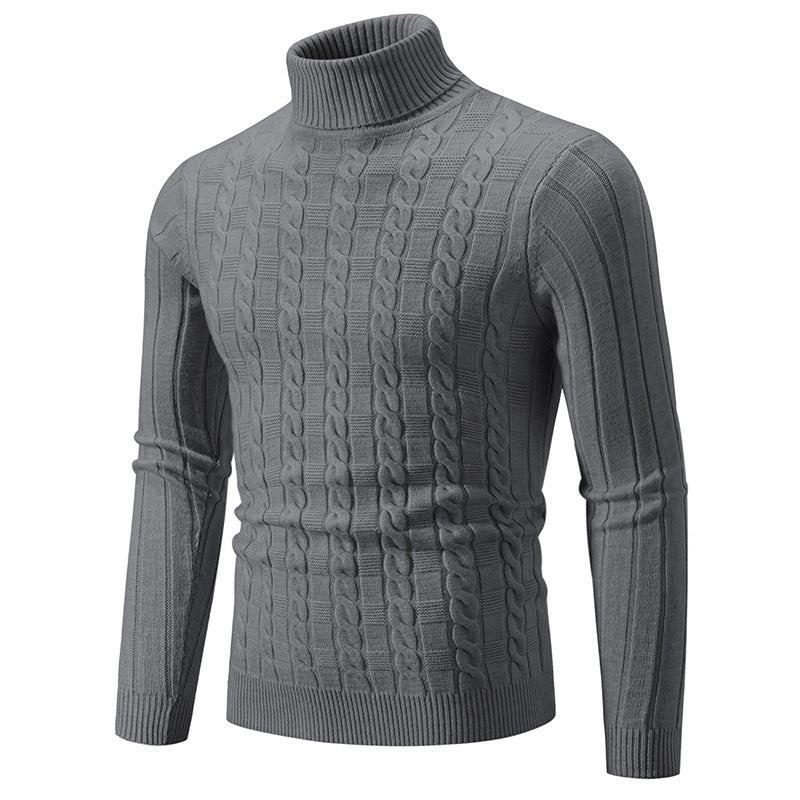 Herren Rollkragenpullover Schlanke Passform Zopfmuster Langarm – Woll-Mischung