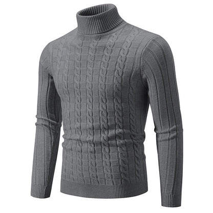 Herren Rollkragenpullover Schlanke Passform Zopfmuster Langarm – Woll-Mischung