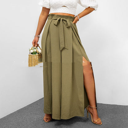 Damen-Hose mit hohem Bund, Schnalle und lockerem, weitem Bein – Klassischer Stil