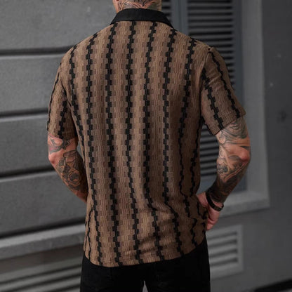 Herren Sommer Karo-Strickcardigan Kurzarm Slim Fit Patchwork Streetwear Top