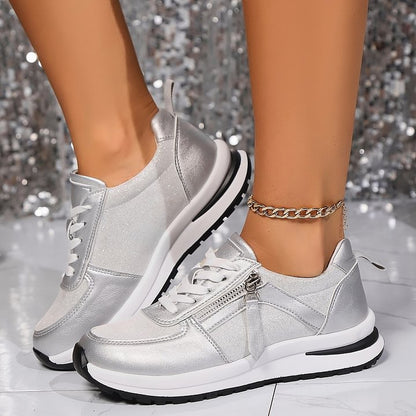 Damen-Sneaker Mit Seitlichem Reißverschluss, Fußgewölbeunterstützung Und Rutschfester Sohle