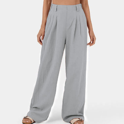 Women's pants with high waist, wide leg, and side pockets – Classic style