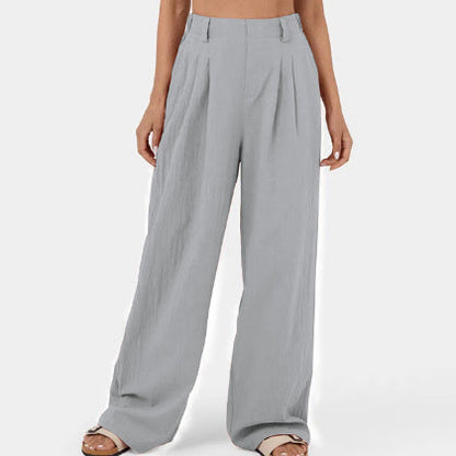 Women's pants with high waist, wide leg, and side pockets – Classic style
