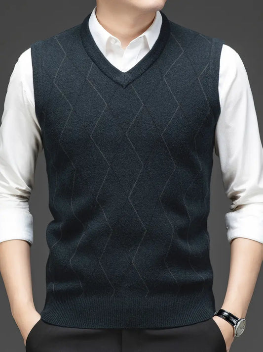 Men's Knitted Waistcoat with V-Neck, Slim Fit