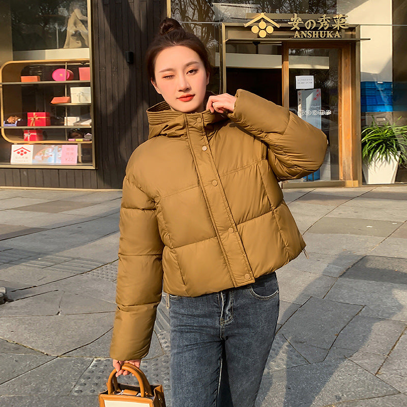 Damen Winter Kurz-Daunenjacke mit Kapuze und Reißverschluss
