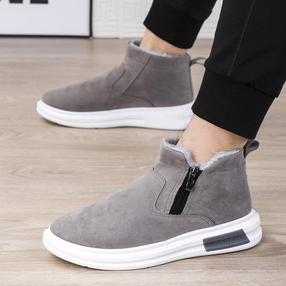 Herren Winterstiefeletten mit Seitlichem Reißverschluss und Flacher Gummisohle