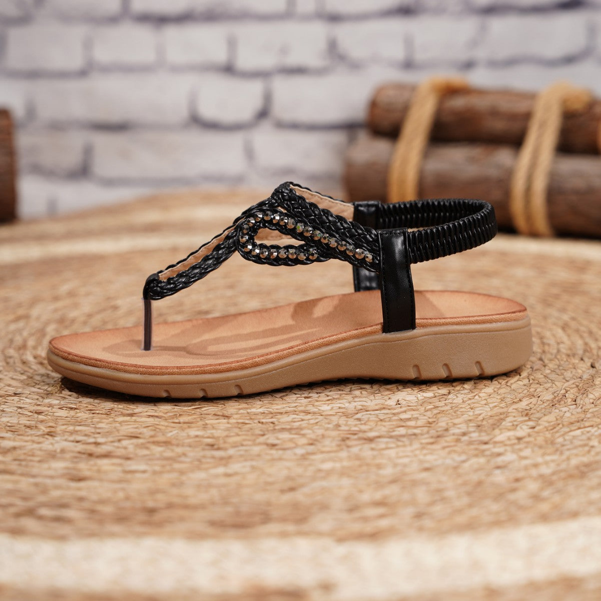Damen-Sommersandalen Im Römischen Stil Mit Strasssteinen Und Elastischem Band