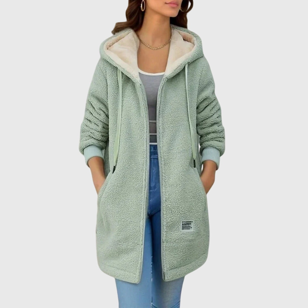 Damen-Winter-Fleecejacke mit Kapuze und Frontreißverschluss