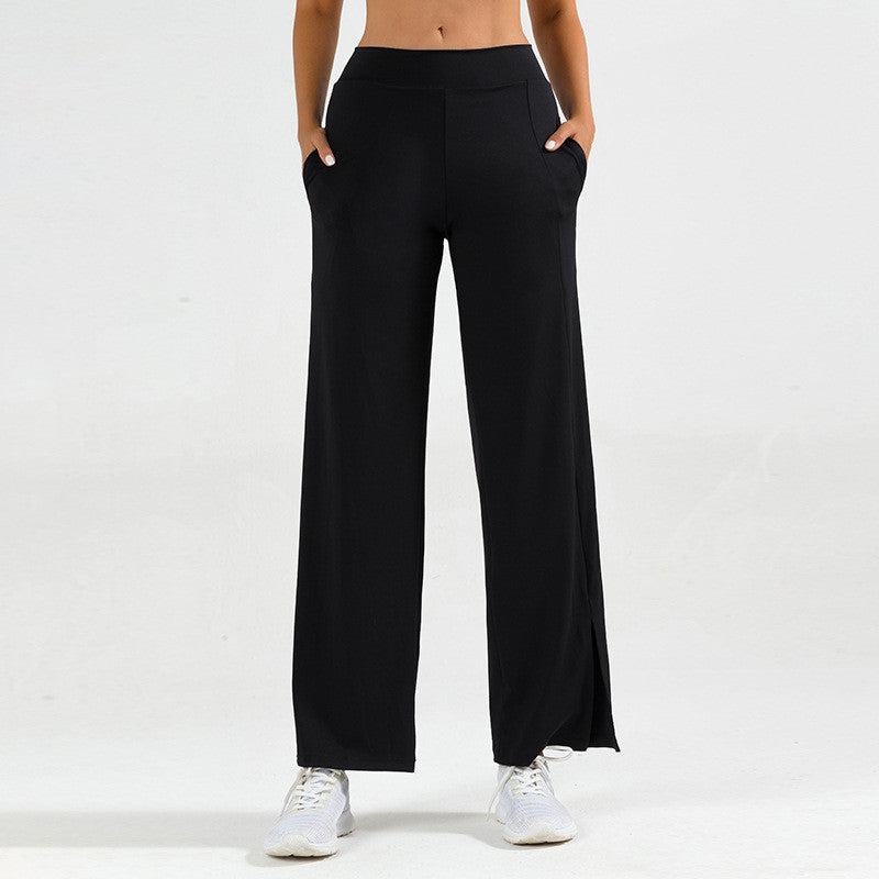 Women's wide-leg yoga pants with side slit – sporty style
