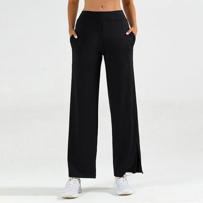 Women's wide-leg yoga pants with side slit – sporty style
