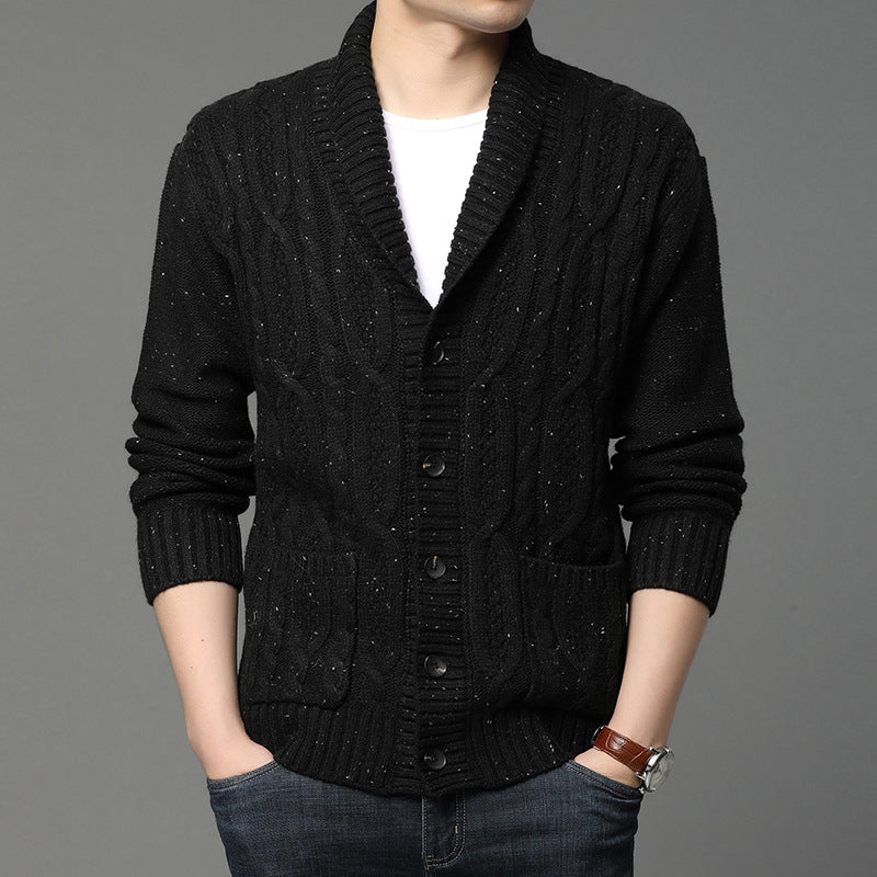 Herren Winter Strickcardigan Jacquard-Muster Langarm – Woll-Mischung