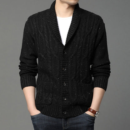 Herren Winter Strickcardigan Jacquard-Muster Langarm – Woll-Mischung