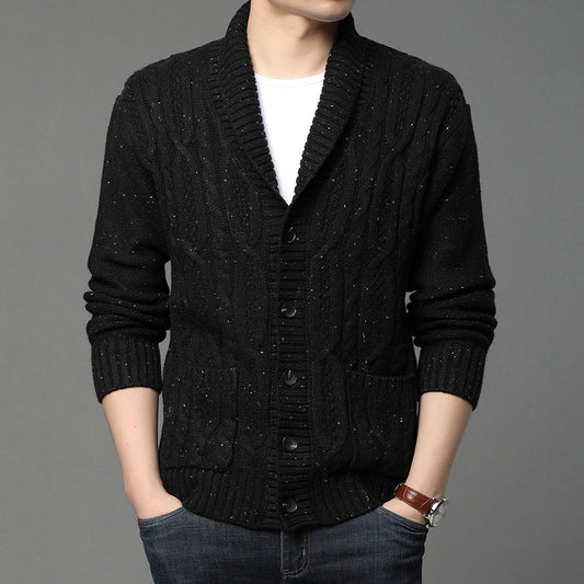 Herren Winter Strickcardigan Jacquard-Muster Langarm – Woll-Mischung