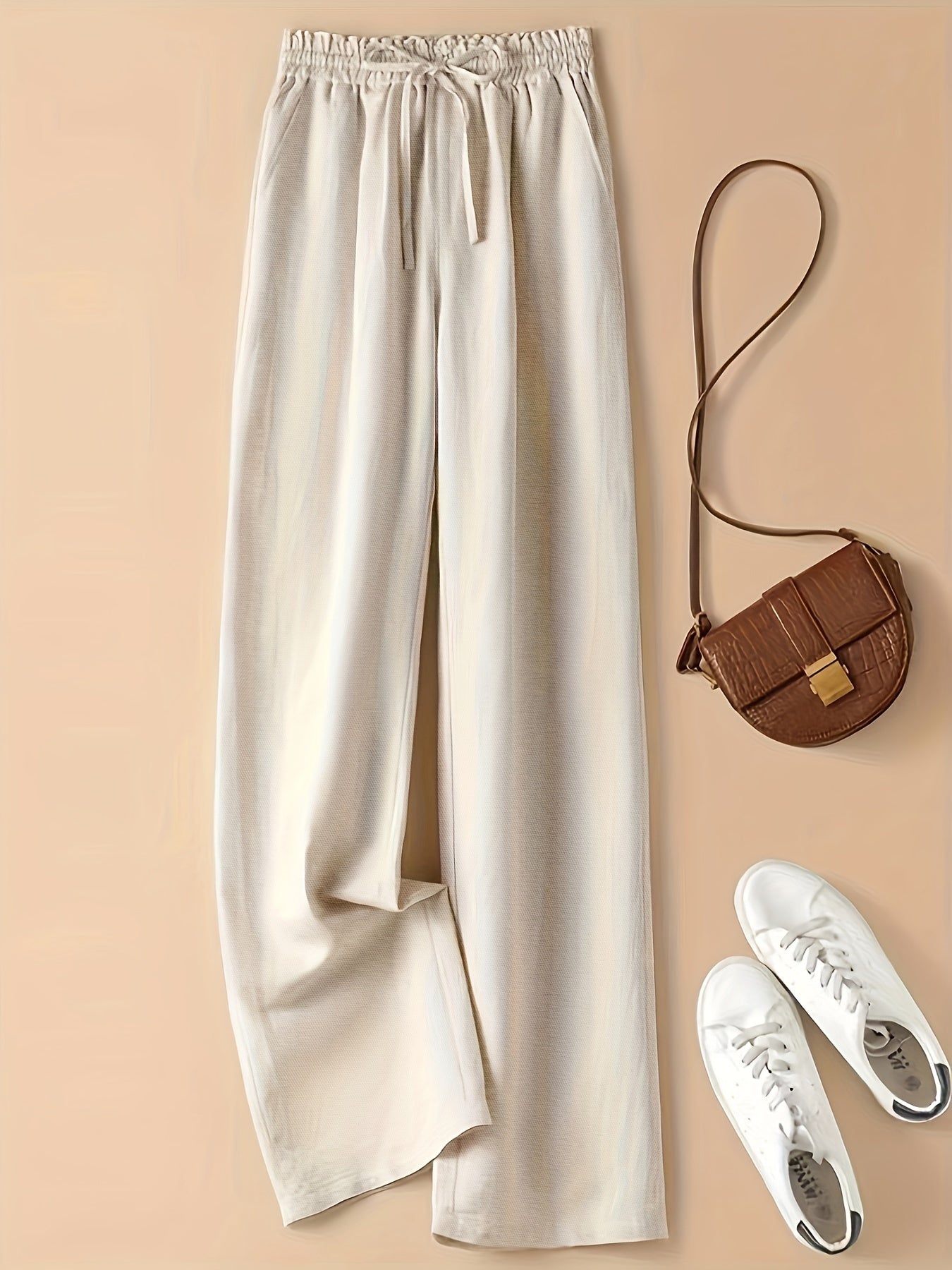 Damen High Waist Hose mit Kordelzug