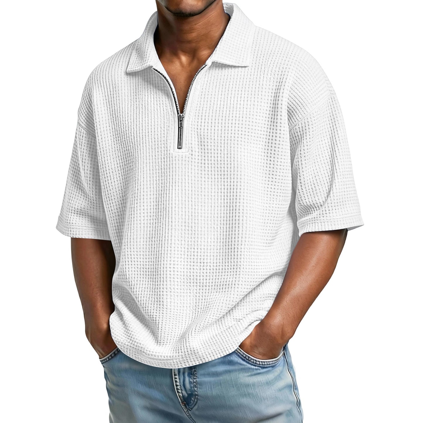 Herren Sommer Waffelstrick Poloshirt – Kurzarm Normale Passform