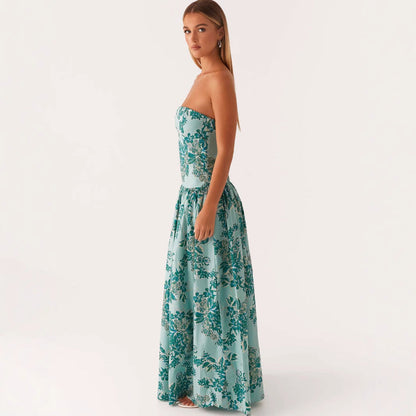 Damen Trägerloses Maxikleid mit Print und Schlanker Passform
