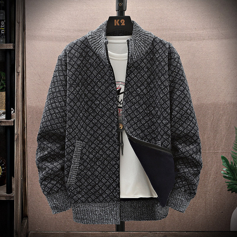 Herren Strickpullover Reißverschluss Langarm Lockeres Design – Woll-Mischung
