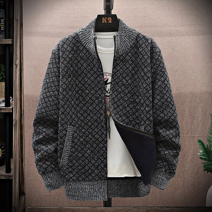 Herren Strickpullover Reißverschluss Langarm Lockeres Design – Woll-Mischung