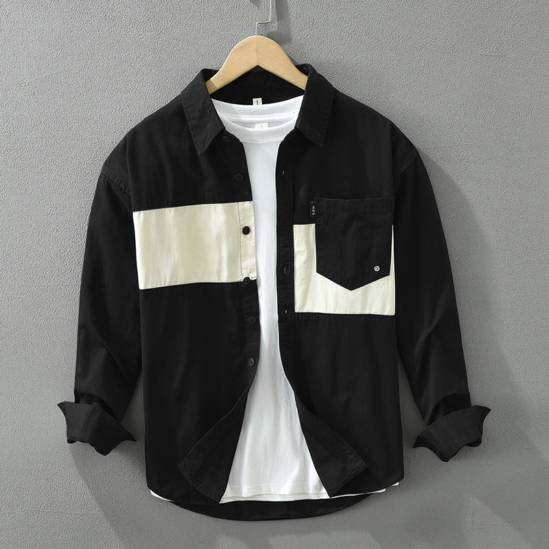 Men's Cargo Shirt Long Sleeve Loose Fit with Patchwork Design