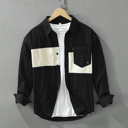 Men's Cargo Shirt Long Sleeve Loose Fit with Patchwork Design