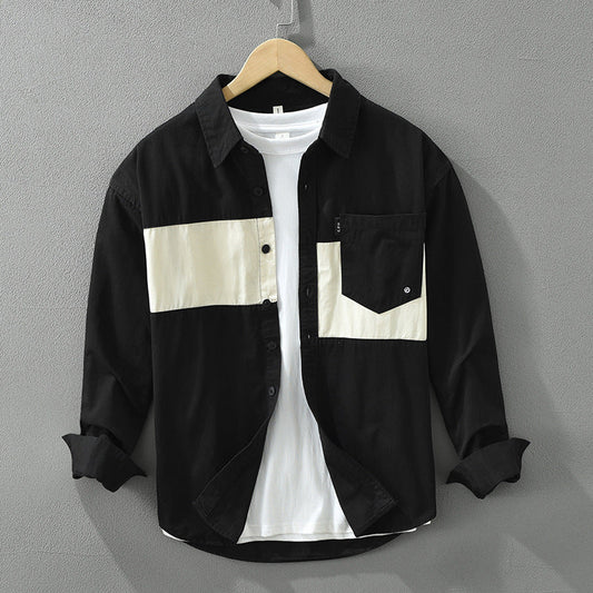 Men's Cargo Shirt Long Sleeve Loose Fit with Patchwork Design