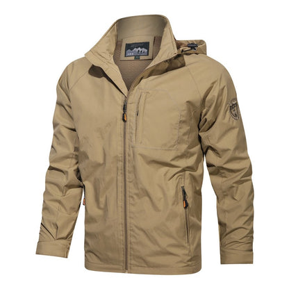Men's hooded jacket with stand-up collar, zipper, thin version