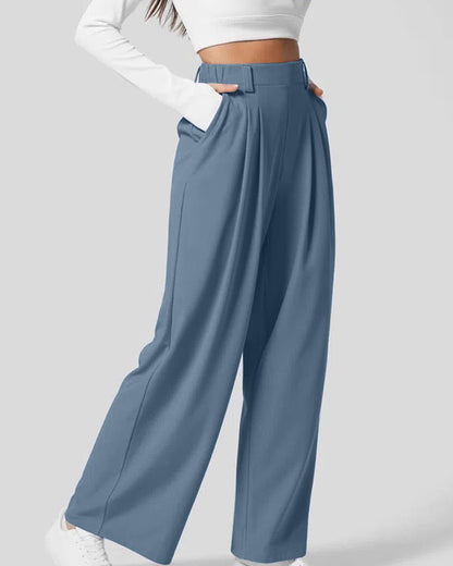 Women's pants with elastic waistband, waffle knit, and wide leg