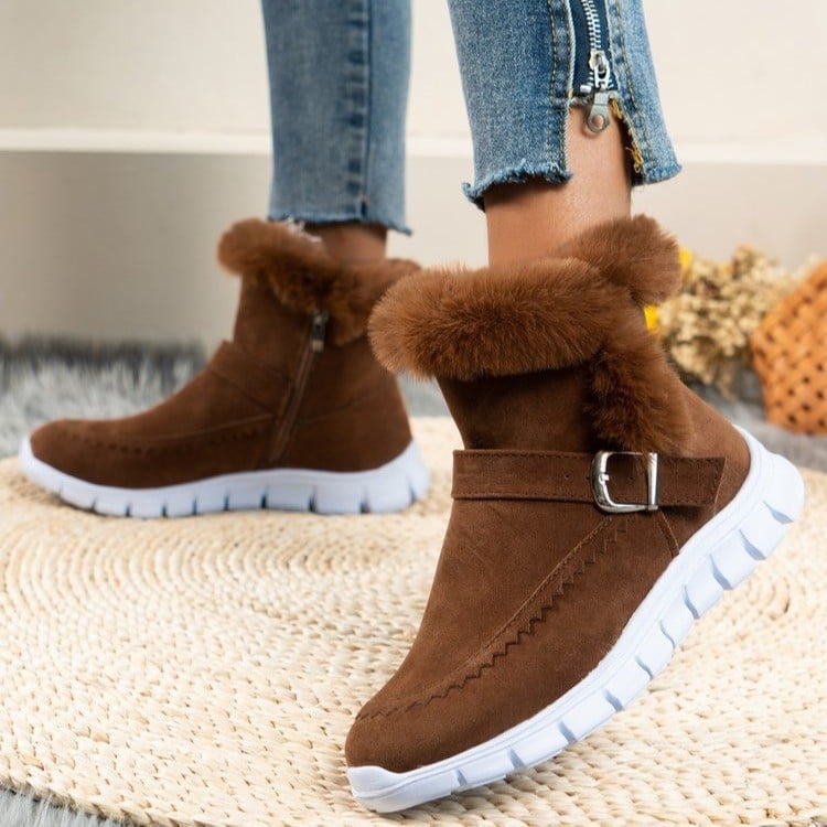 Damen Winter Stiefeletten mit Plüschfutter und Schnallen-Detail
