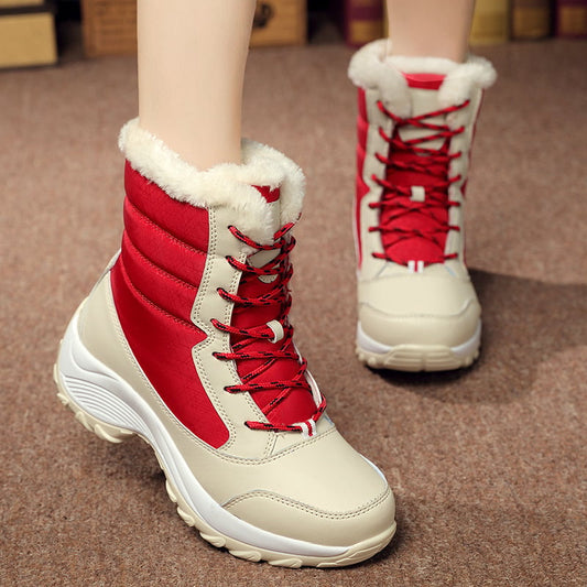 Damen Winter Stiefeletten Mit Keilabsatz, Schnürung Und Plüschfutter
