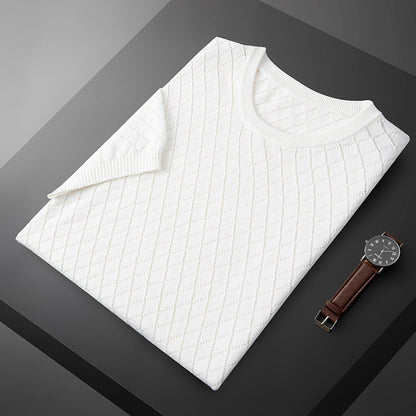 Herren-Strickpullover Mit Halben Ärmeln, Kariert, Bügelfrei, Für Business Und Pendeln