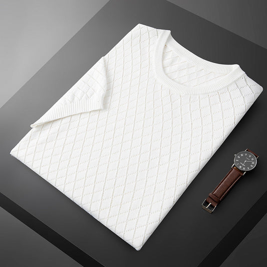 Herren-Strickpullover Mit Halben Ärmeln, Kariert, Bügelfrei, Für Business Und Pendeln