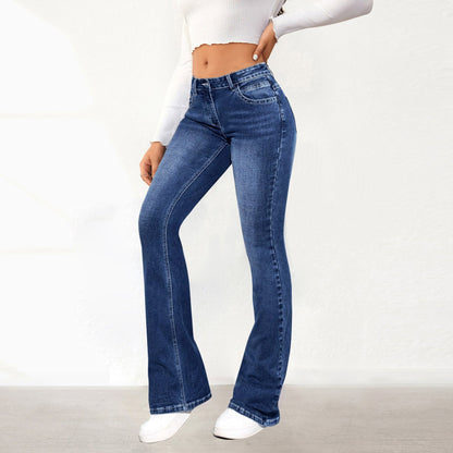 Women's High Waist Trousers Retro Wash Stretch Design