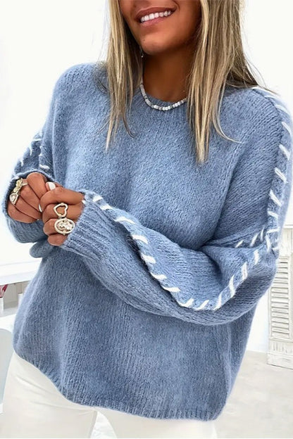 Damen-Strickpullover mit klassischem Rundhalsausschnitt und Spitzendetail