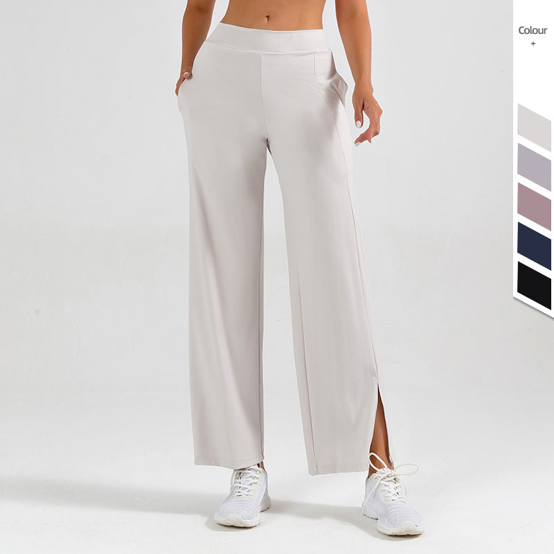 Women's wide-leg yoga pants with side slit – sporty style