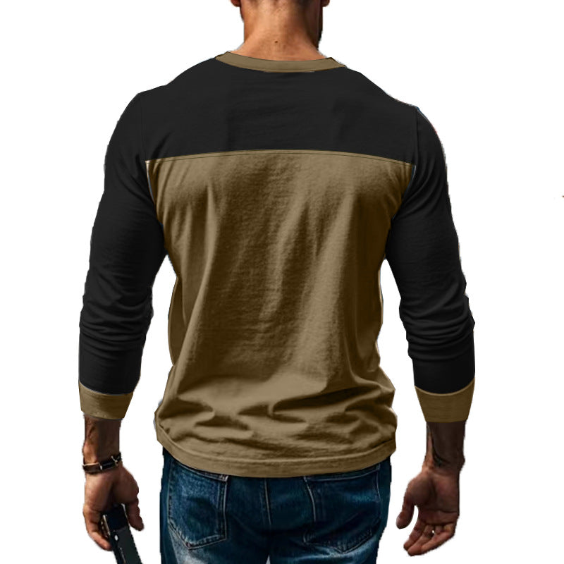 Herren Langarm-Henley-Shirt Color-Block – Baumwoll-Mix