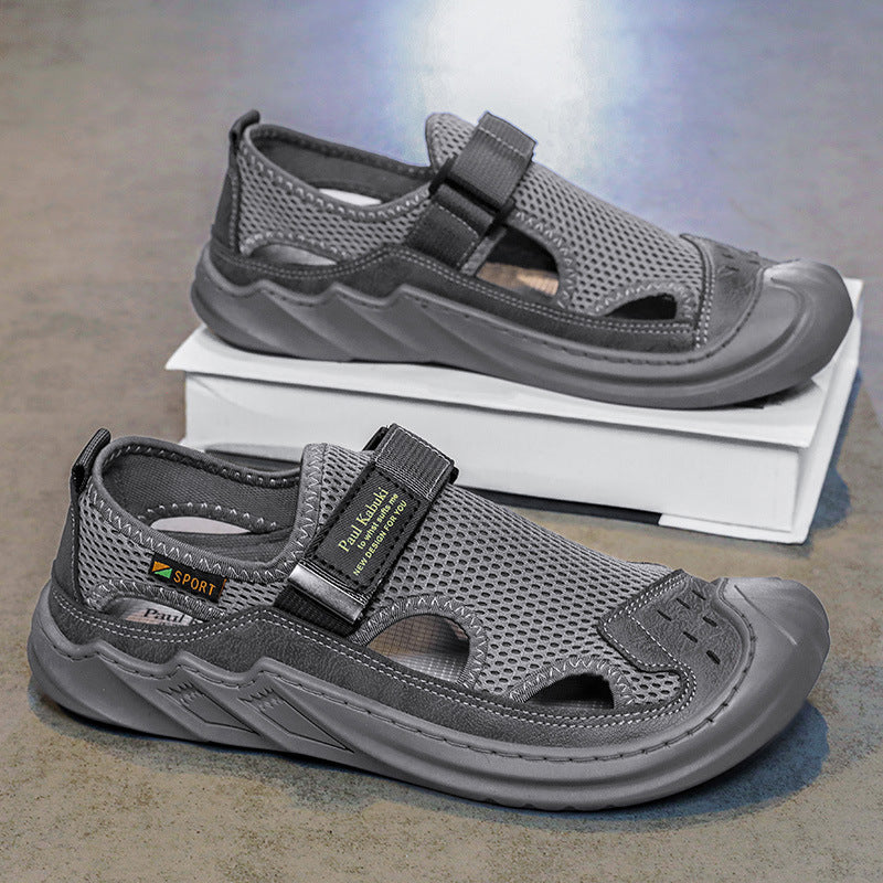Herren-Sommersandalen Mit Mesh-Obermaterial, Klettverschluss, Hohlem Design Und Gummisohle