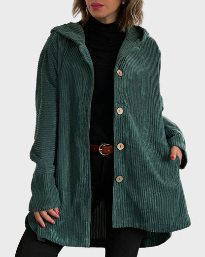 Damen Cordjacke mit Kapuze und Fronttaschen für den Herbst