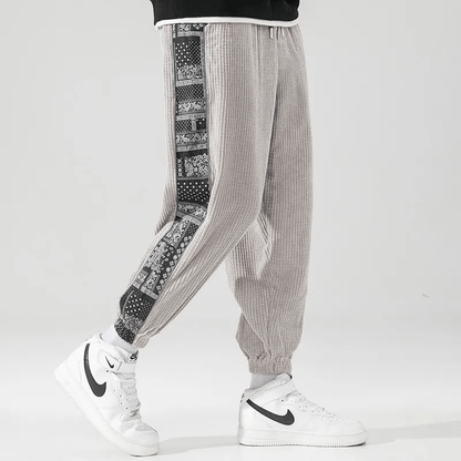 Herren Cordhose mit geradem Bein und Ziernaht – Polyester-Mischgewebe