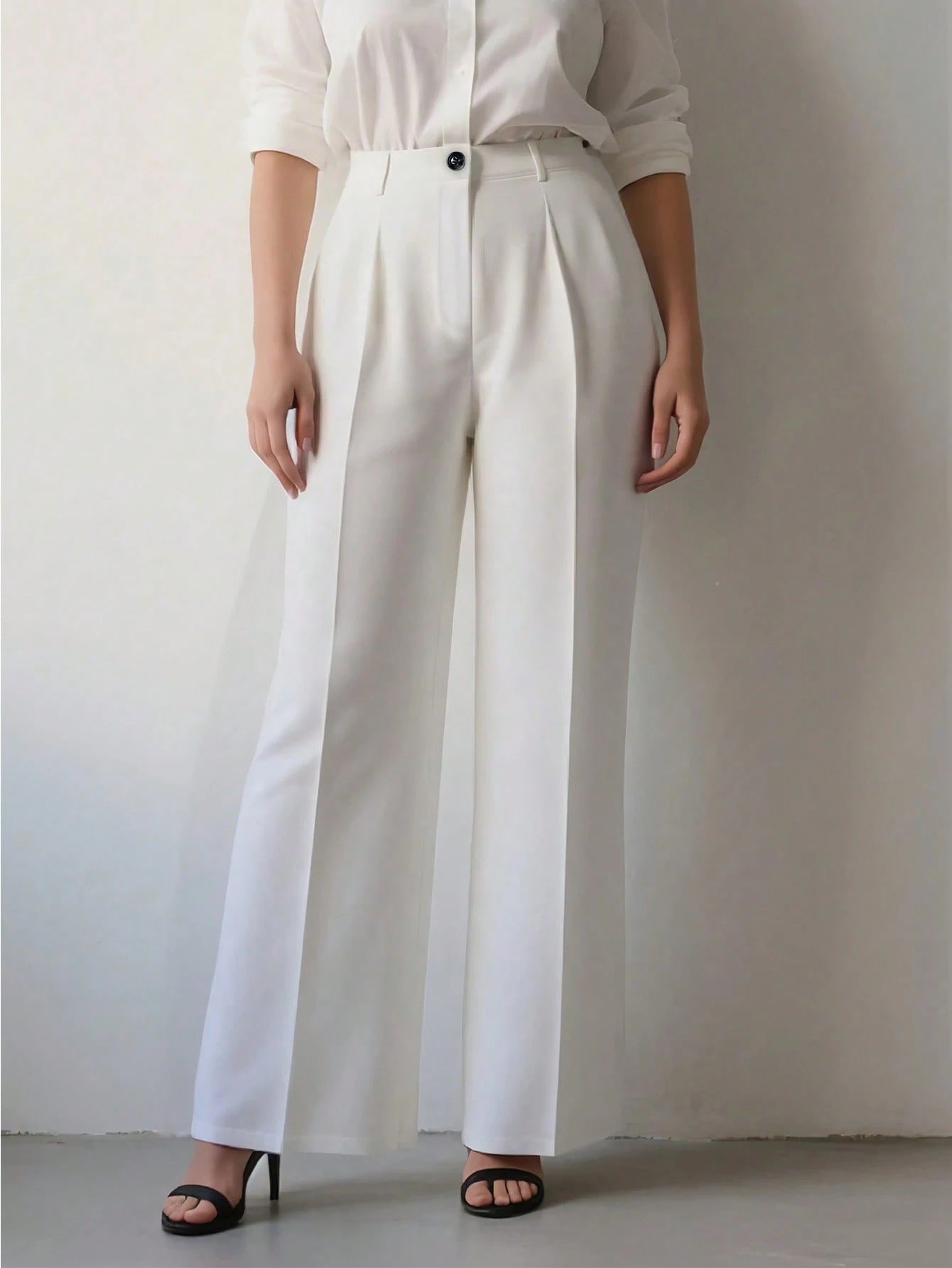 Damen High Waist Stoffhose mit Geradem Bein