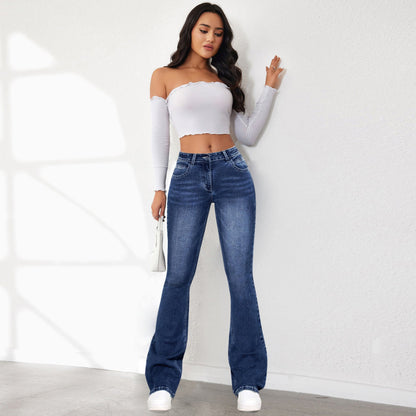 Women's High Waist Trousers Retro Wash Stretch Design