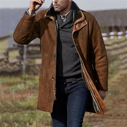 Herren Herbst Mantel in mittlerer Länge, Einreihig, Klassisches Revers, Uni – Woll-Stil