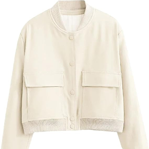 Damen Herbst Bomberjacke Mit Reverskragen Und Taschen Beige